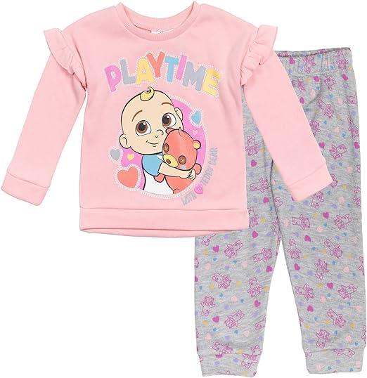 CoComelon Infant to Toddler JJ Baby Girls Pullover Fleece Sweatshirt & Pants Set-1