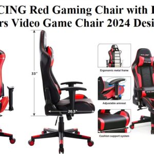 GTRACING Red Gaming Chair with Footrest Speakers Video Game Chair 2024 Design