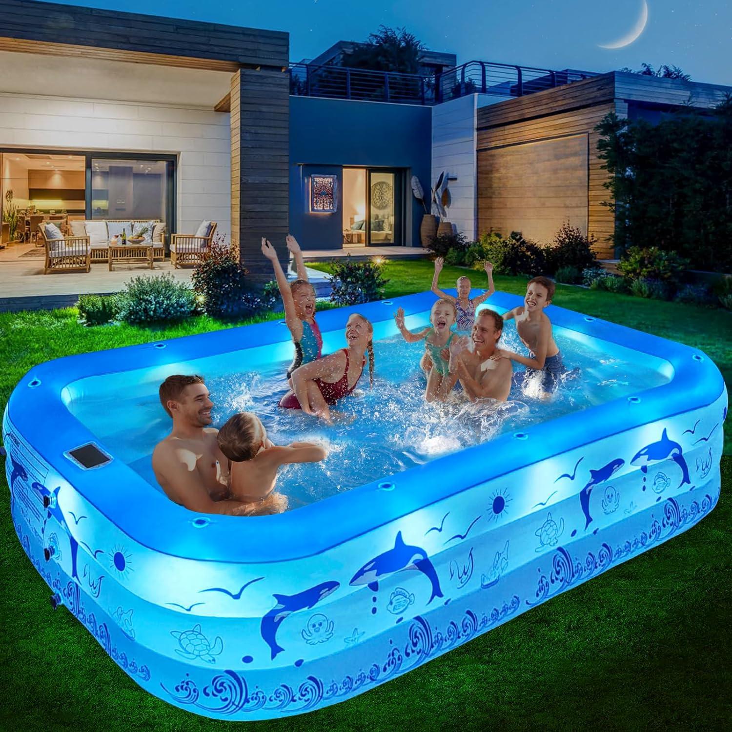 Inflatable Swimming Pool with Lights for Family, Kids, Adults 2024 Design