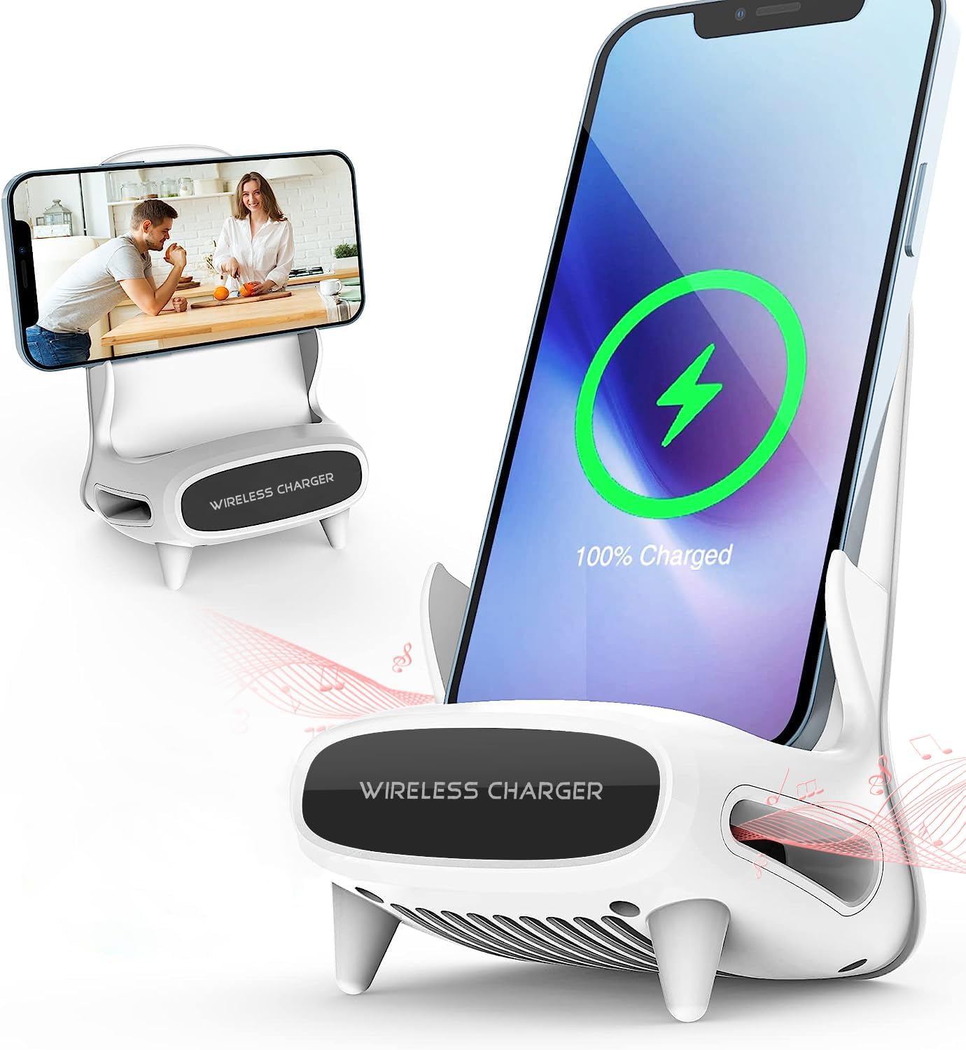 15W Fast Qi Wireless Charger Stand with Amplifying Sound Design