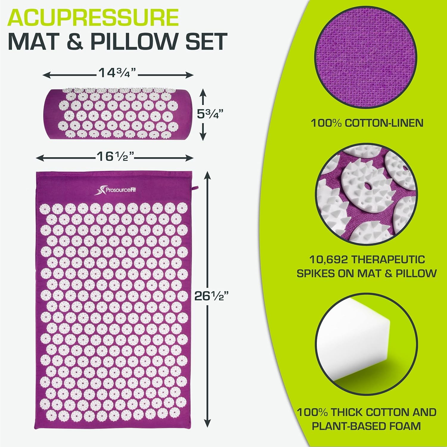 ProsourceFit Acupressure Mat and Pillow Set for BackNeck Pain Relief and Muscle Relaxation-1